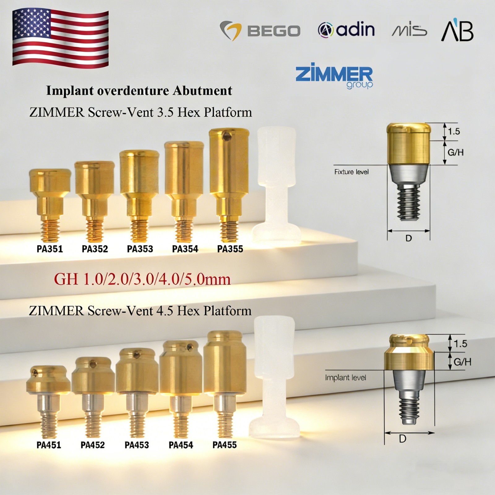 US Zest Locator Abutment for Zimmer Screw Vent 3.5/4.5 Platform and compatibles