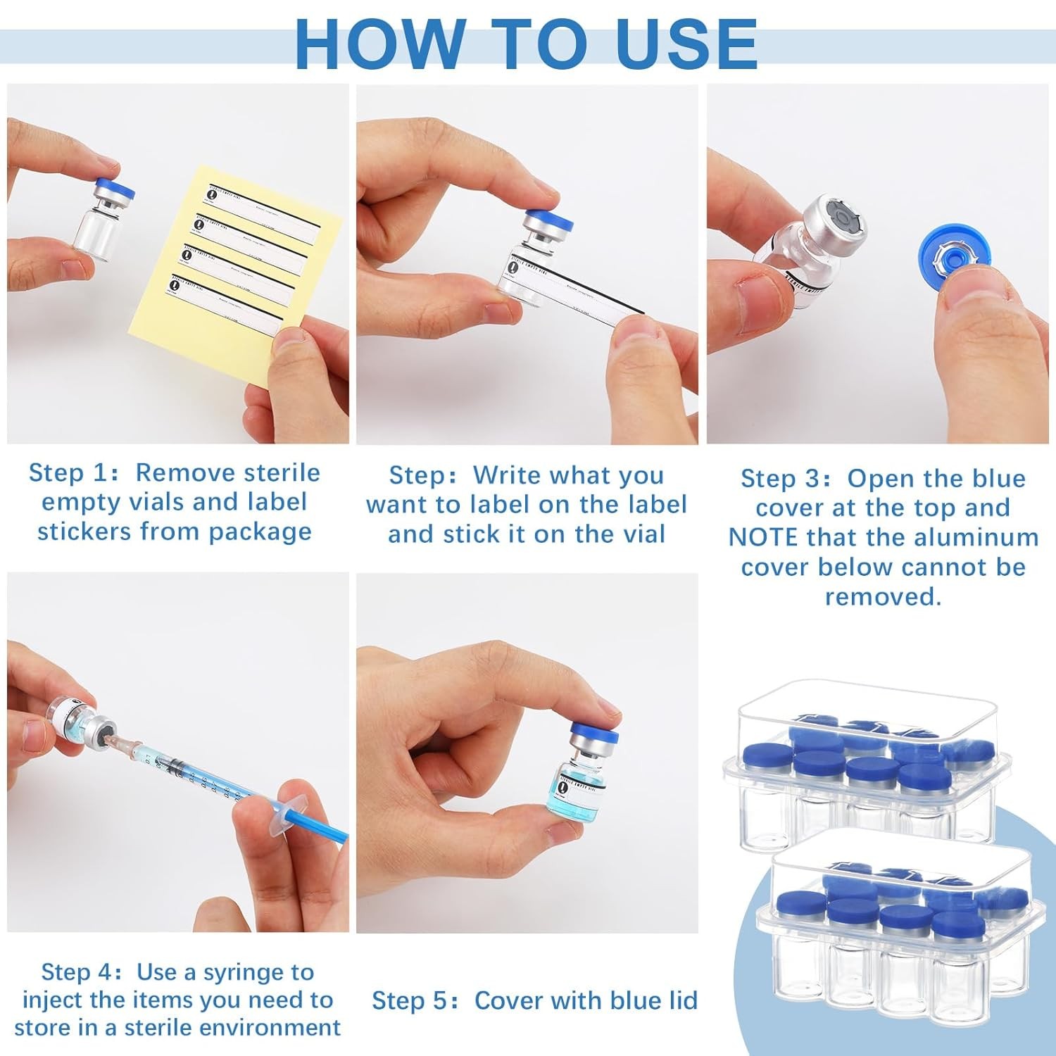 Threlaco 20 Pcs 1ml Sealed Sterile Empty Vials with Self Healing Injection Port