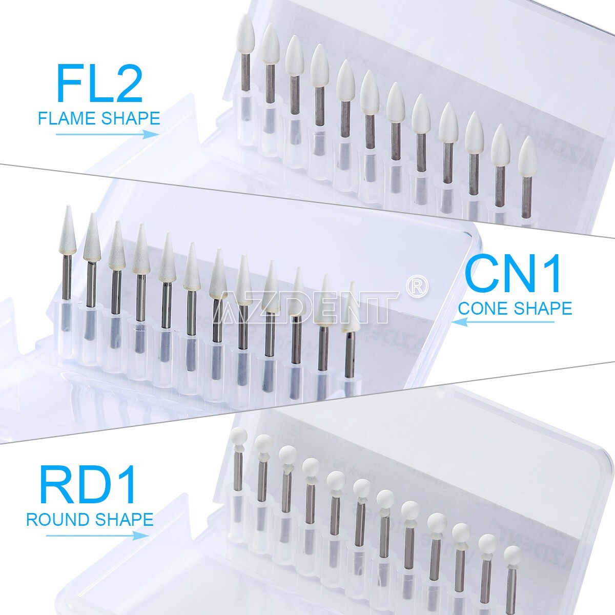 AZDENT Dental Mounted White Stone Polishing Burs FG Polisher For High Speed