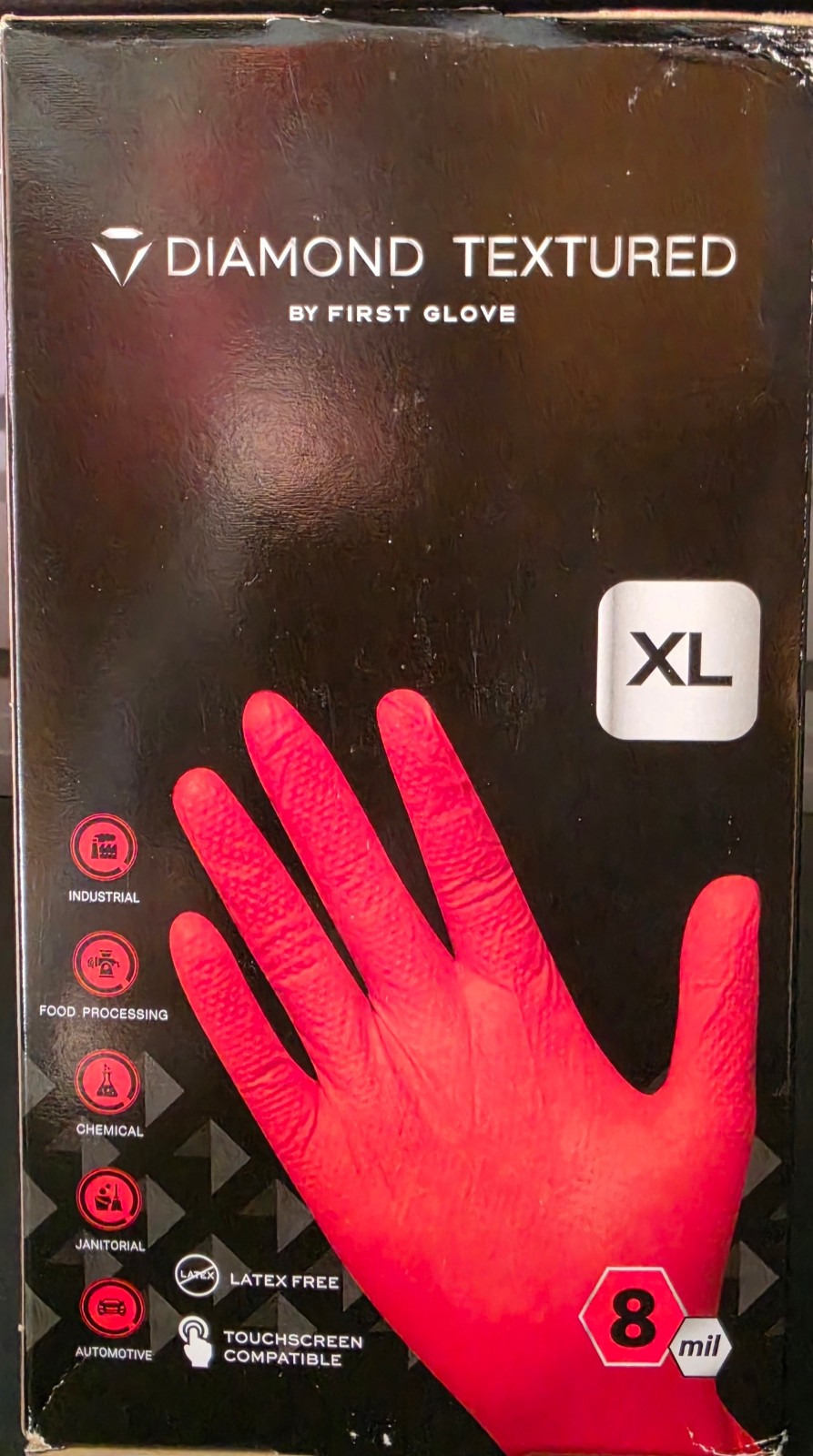 First Glove Grip 8 Mil Orange Nitrile Diamond textured Gloves SIZE XL
