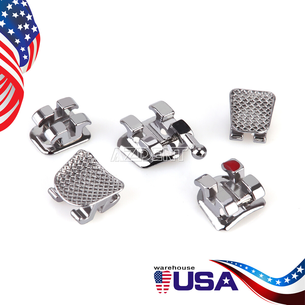 50Pack AZDENT Dental Orthodontic Metal Brackets Braces Mini Roth.022 345 Hooks