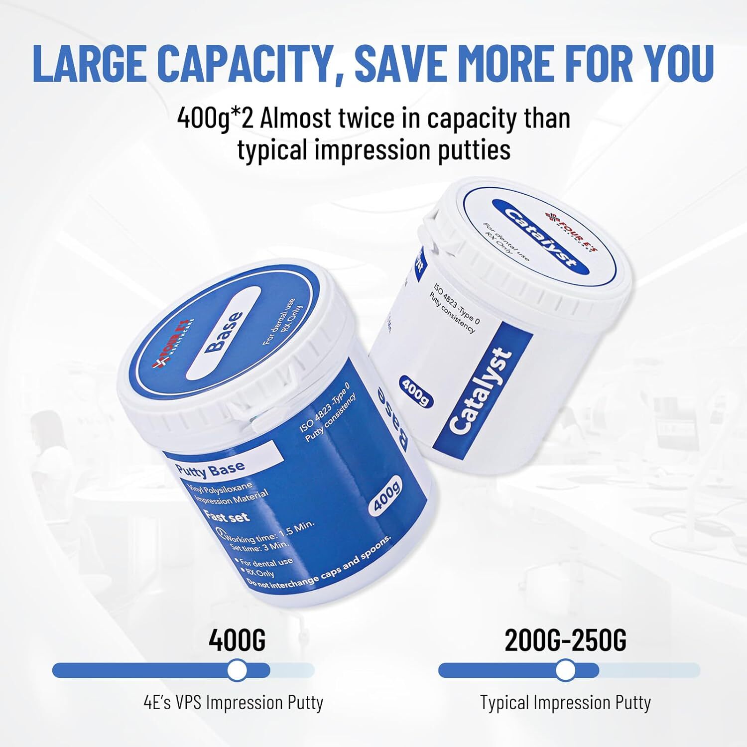 Dental Impression Putty Fast Set VPS Putty 400g Base & 400g Catalyst / 25g x12