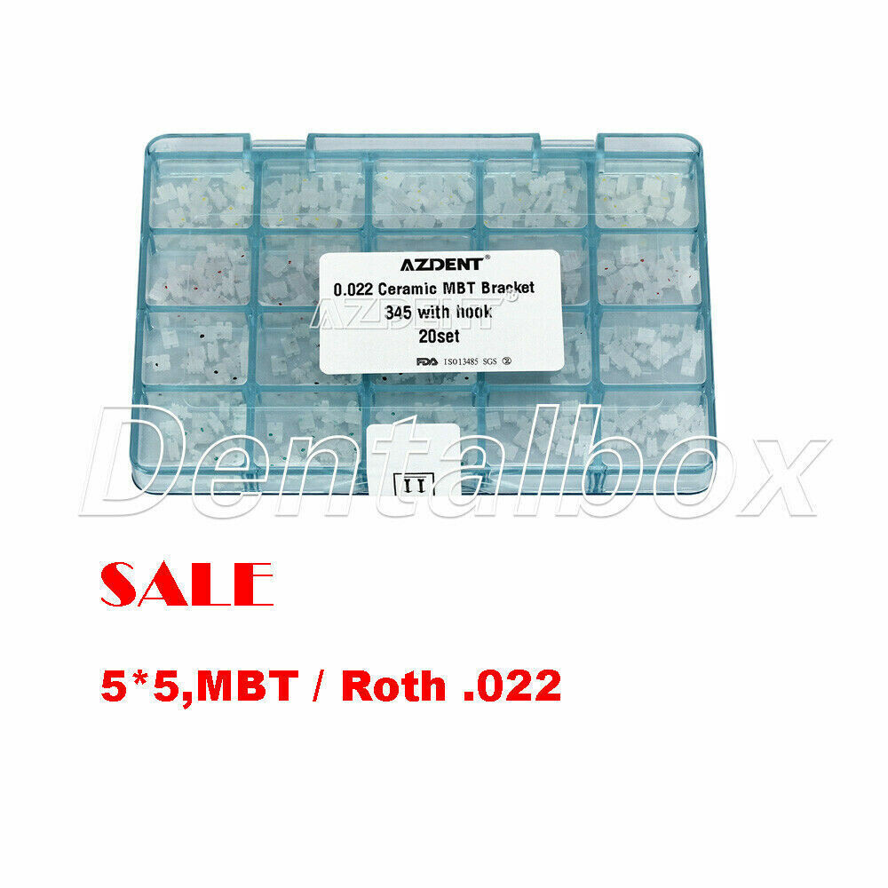 Dental Ortho Ceramic Brackets Braces 5*5 MBT/ROTH 022″ Hooks 3 4 5 Mesh Base