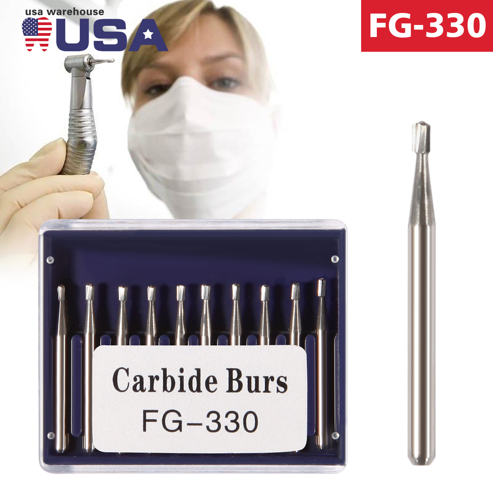 Dental Round Carbide Drills Burs FG-330 for High Speed Handpiece FAS 10-100pcs