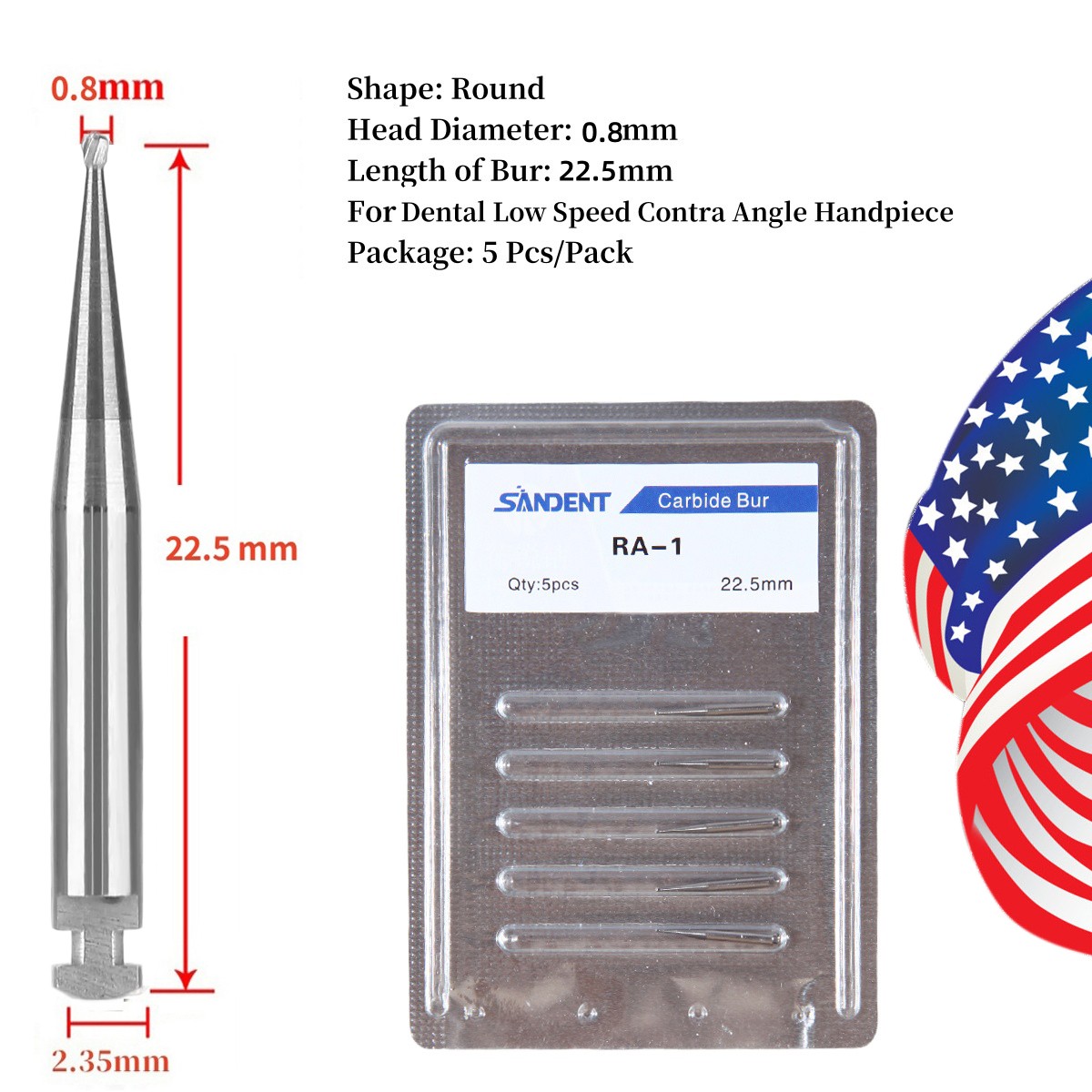 Dental Round Latch Carbide Bur RA1 Midwest RA Drills For Slow Speed Handpiece