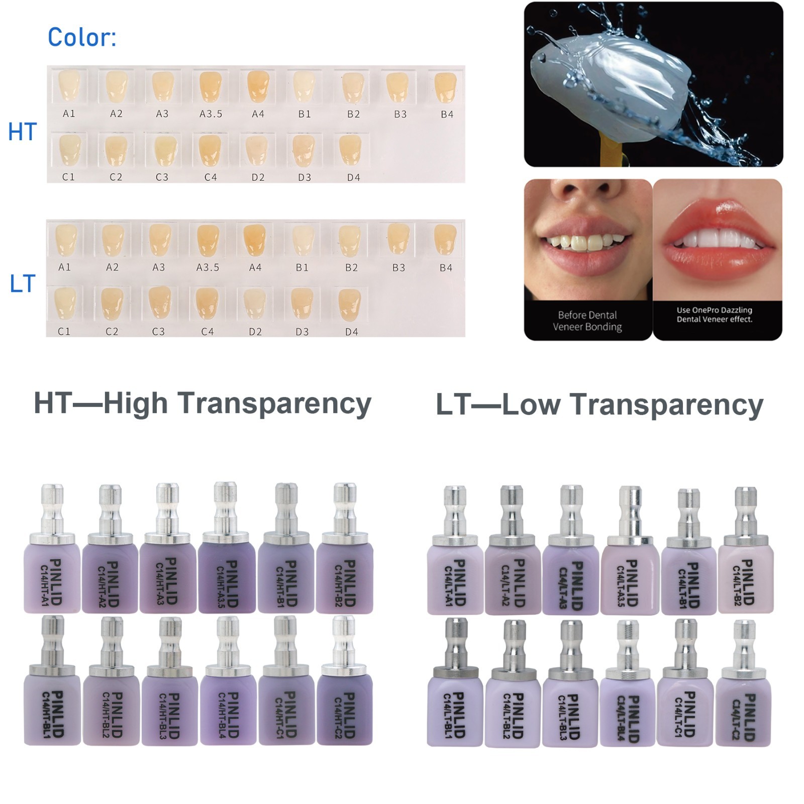 5Pcs C14 HT/ LT Dental Lithium Dislicate Blocks Fit E-max CAD CAM Sirona Cerec