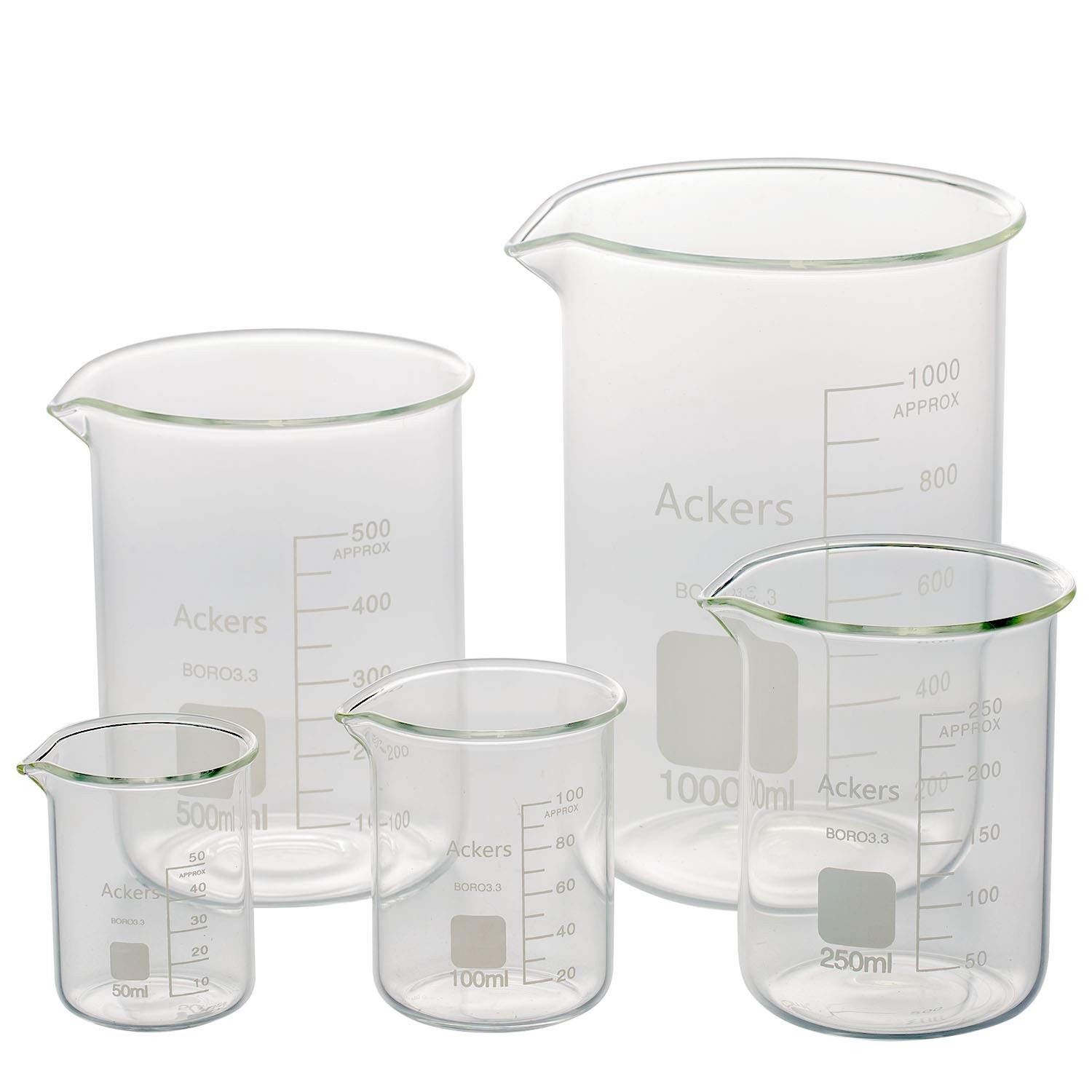 5 Pack Glass Lab Pyrex Beaker Set Measuring Cup 50/100/250/500/1000 ML