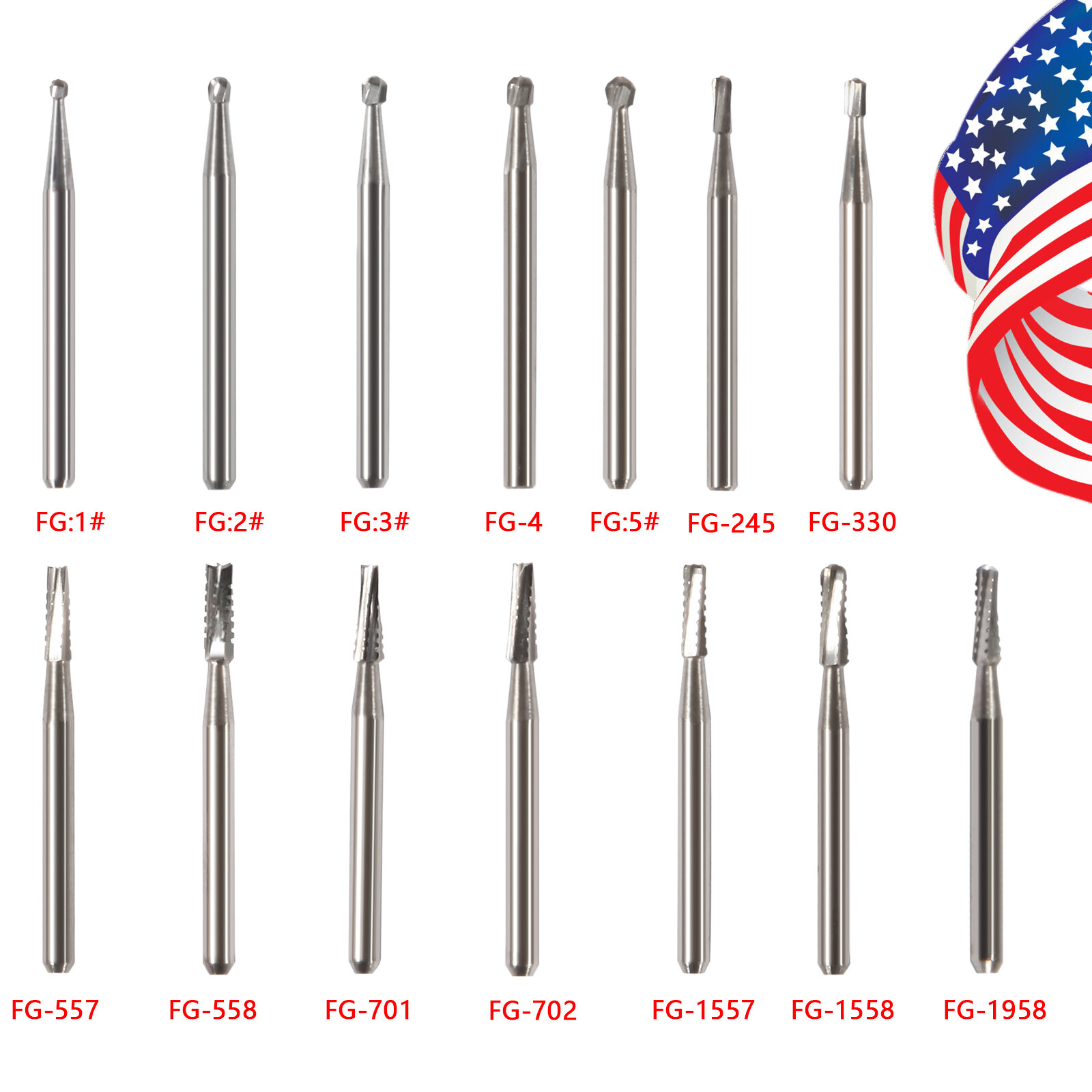 10-100pcs Dental Round Carbide Tungsten Bur FG Burs For High Speed Handpiece