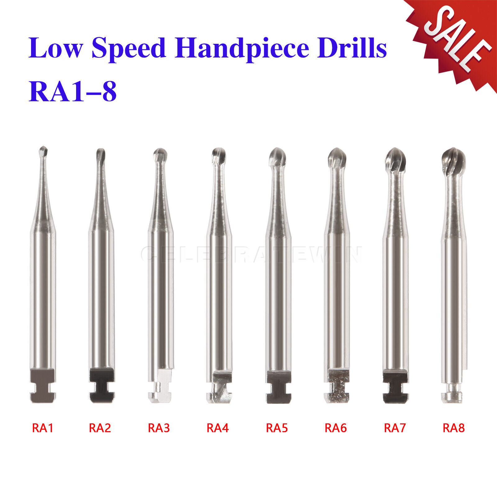 5pcs Dental Round Carbide Bur for Slow Speed Latch Type RA 1# -RA 8#
