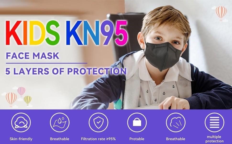 Family Adult Kids Black KN95 Face Mask 5 Layer C.E Approval FFP2 BFE 95% PM 2.5