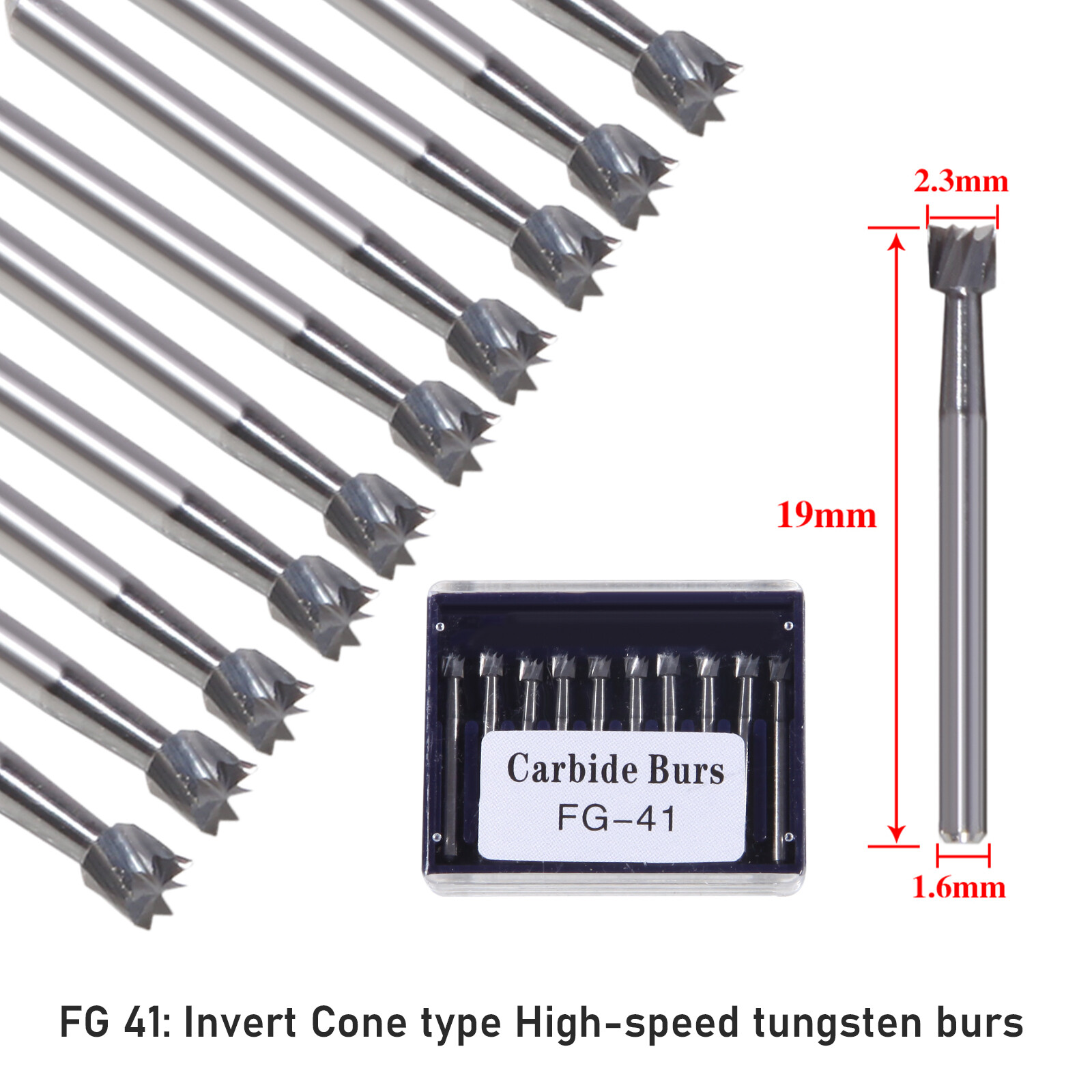 Dental Tungsten Carbide Bur FG Inverted Cone Burs FG-41 For High Speed Handpiece