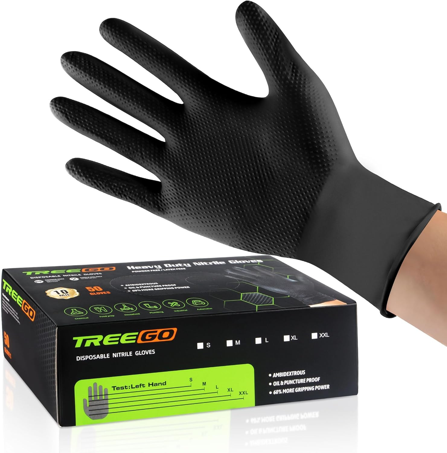 Black Nitrile Gloves 10 Mil, Heavy Duty Disposable Latex Free – Textured Grip fo