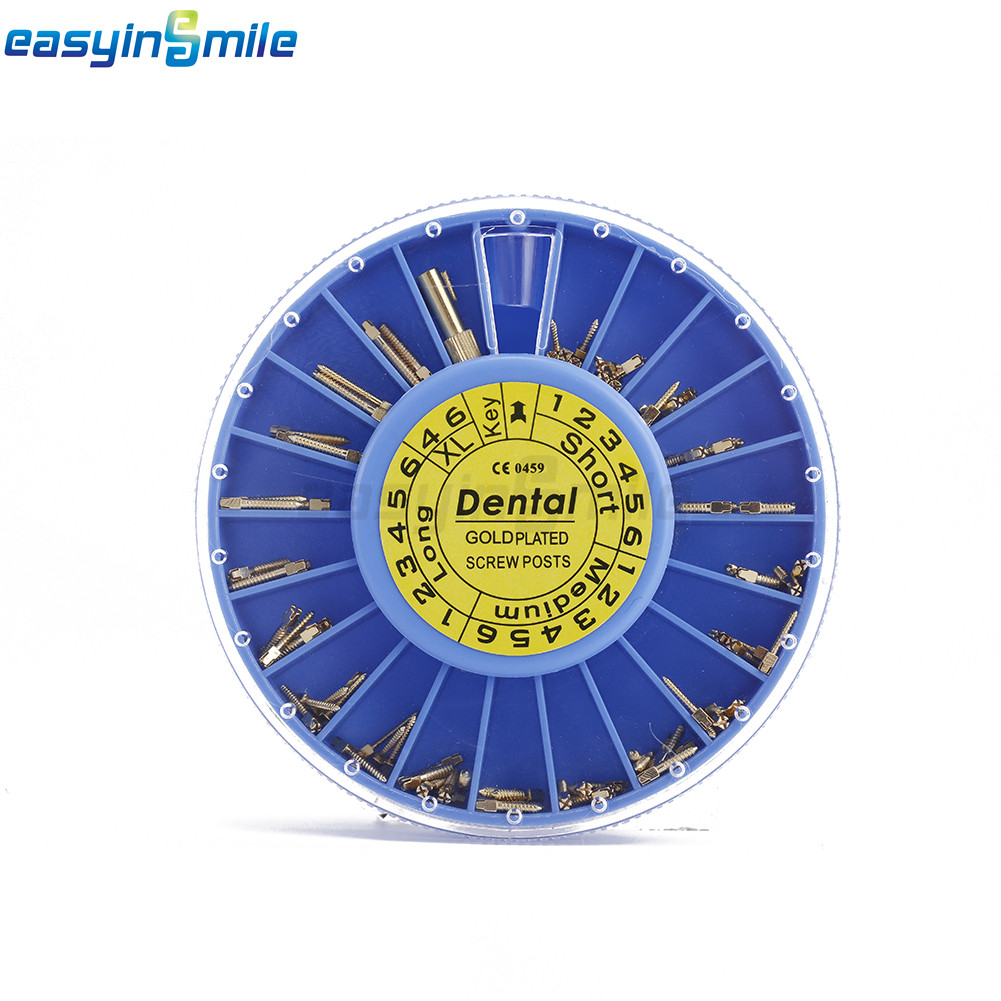 120pcs Dental Endodontic Screw Posts Assorted Kit &2Key Gold Planted EASYINSMILE