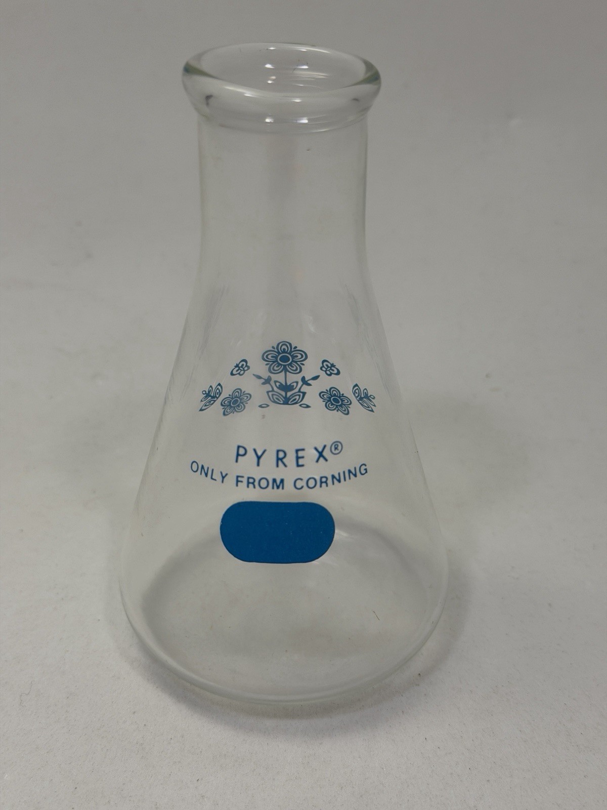 Vintage Pyrex Butterfly Gold Blue Corning Centennial Glass Lab Flask 1977