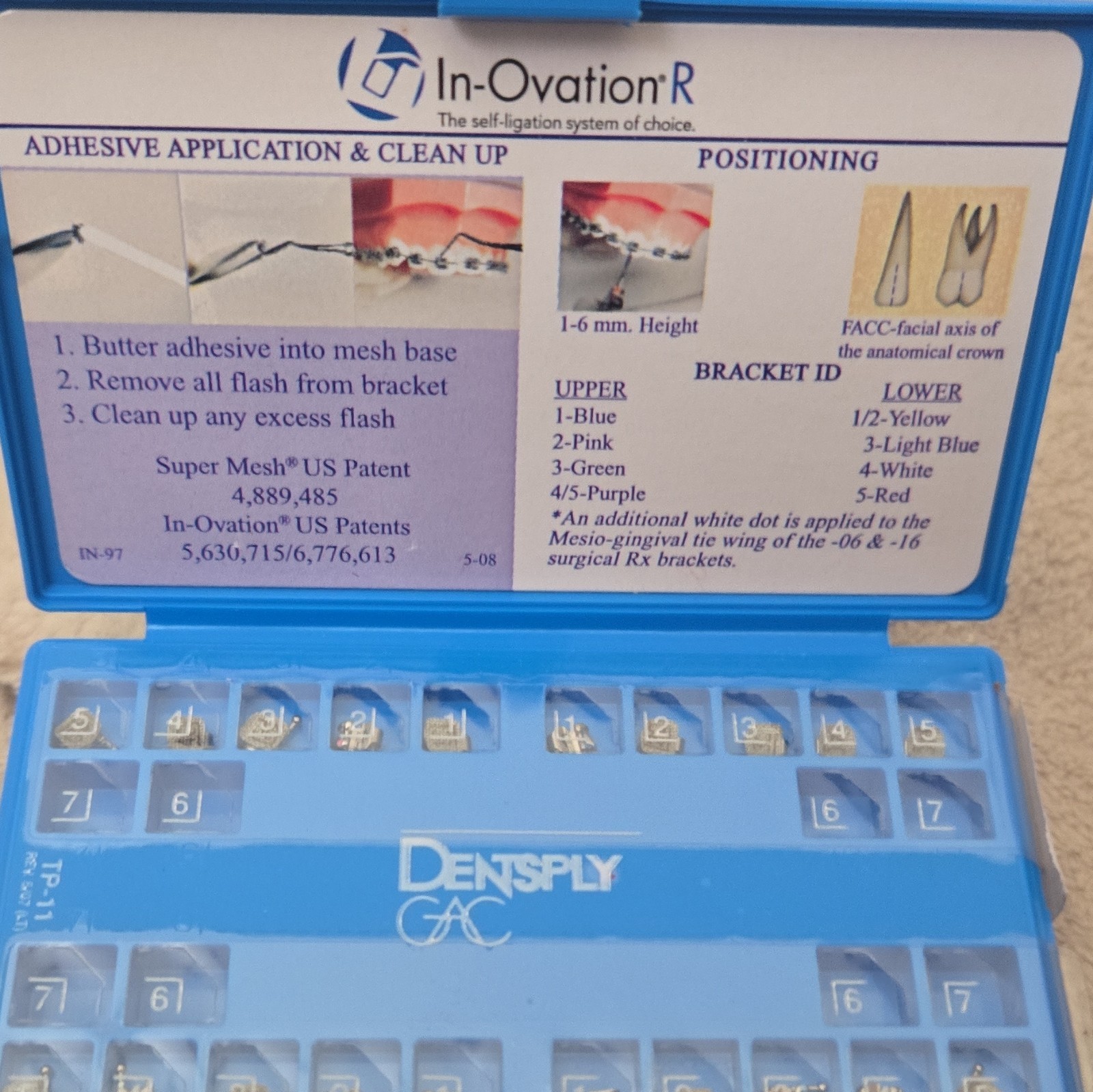 DENTSPLY GAC In-R Self Ligating 018 ROTH AND MBT 5-5 BRACKETS. Have BOTH Scripts