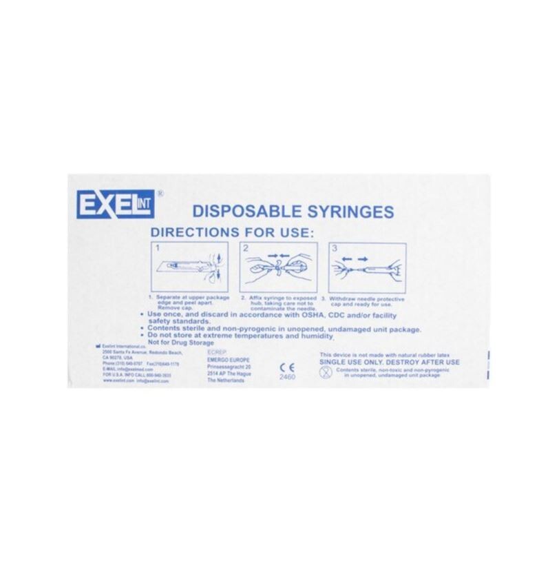 *100-Pieces* Exel 1mL Luer-Lok-Tip Disposable Syringe With Cap Sterile 26049