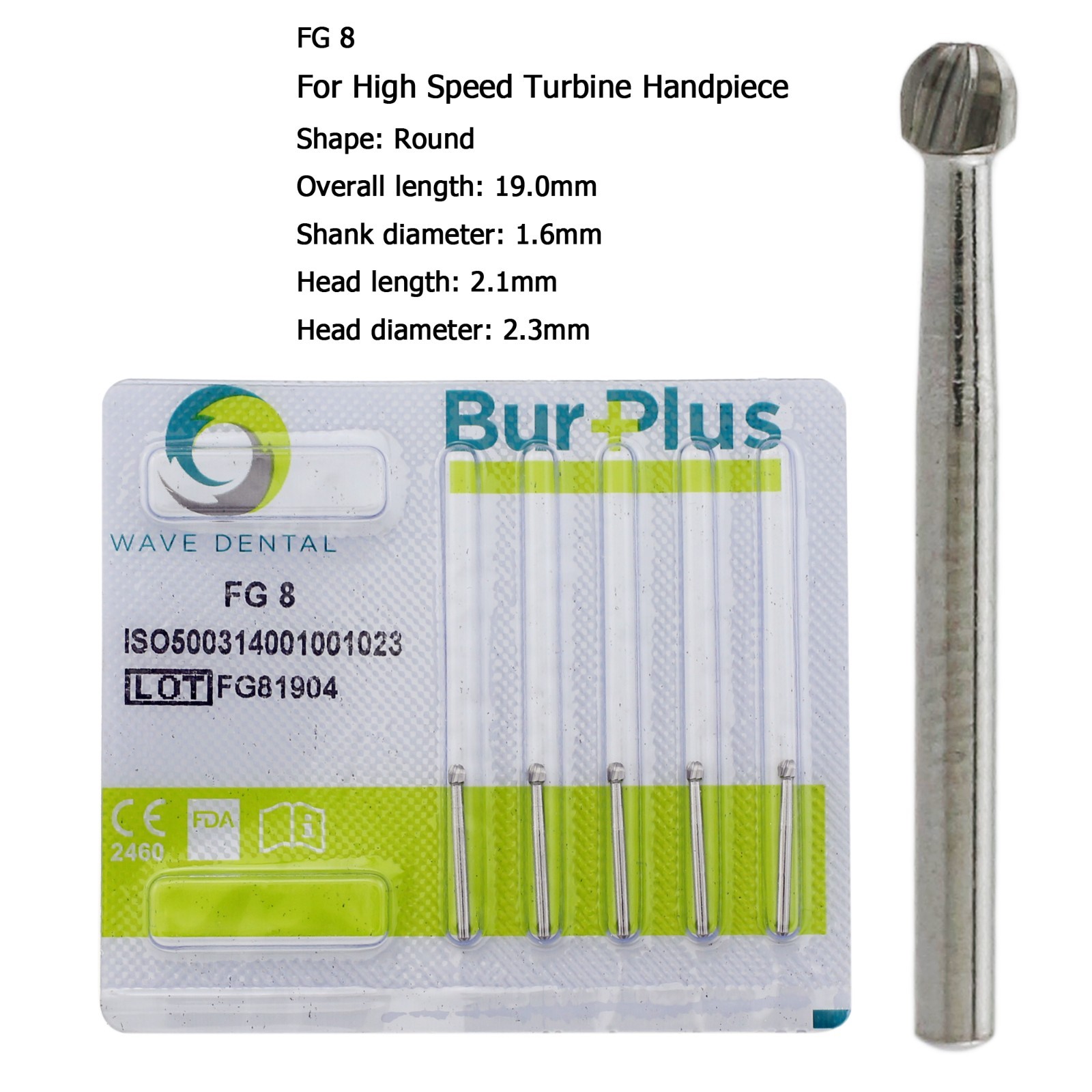 WAVE Dental Round Surgical Burs Carbide Bur High Speed Long FG / FG SURG 2 4 6 8