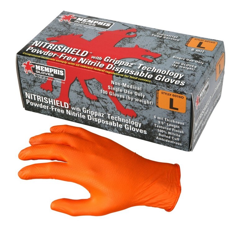MCR Saftey Nitrishield w/Grippaz 6 Mil Gloves, Various Sizes, 1 Case, Free Ship