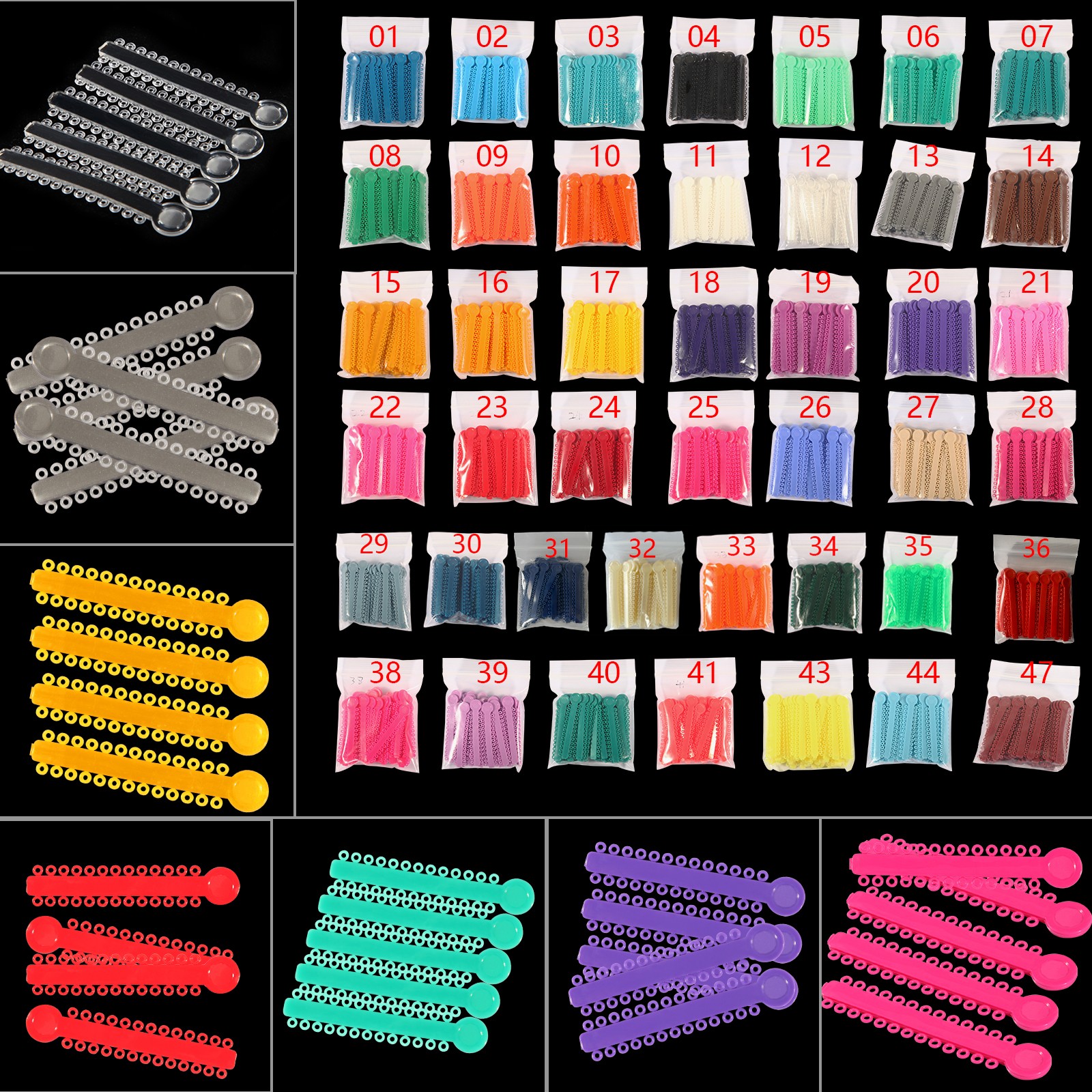 1 Bag Dental Orthodontic Ligature Ties Elastic Rubber Bands 45 Colors 1040 Pcs
