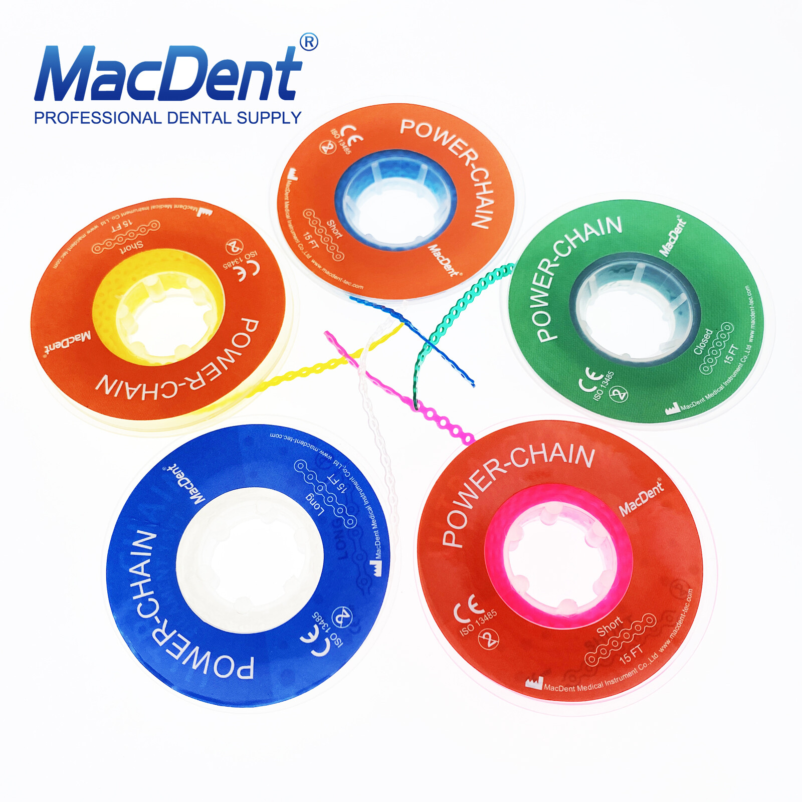 Dental Orthodontic Elastic Rubber Power Chain Braces Bands Short/Long/Close