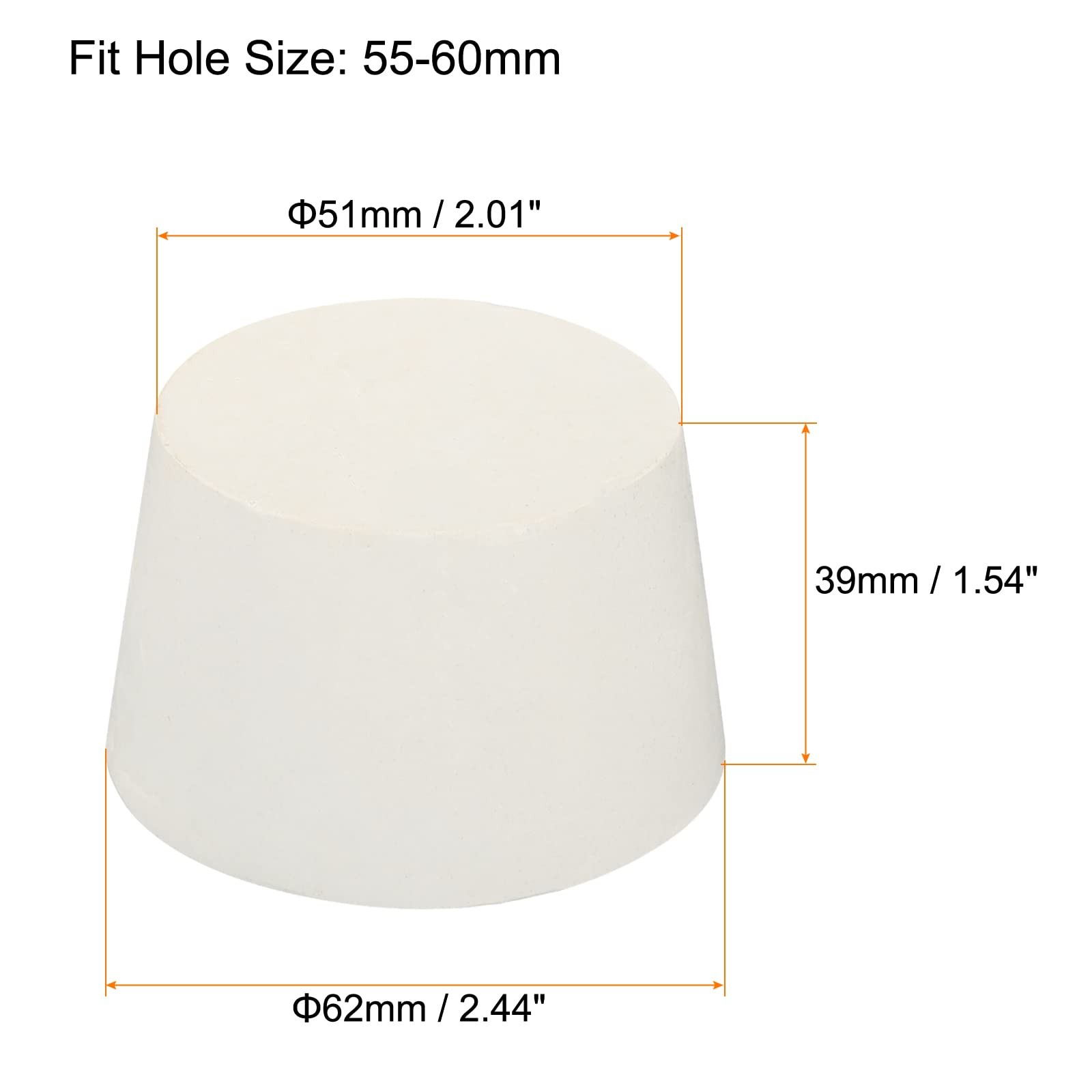 White Solid Rubber Tapered Plug Test Tubes Bungs Stopper 51mm62mm 2 PCS