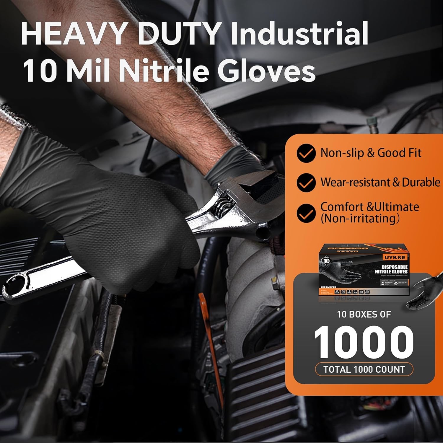 10mil Nitrile Gloves Thick,Industrial Disposable Gloves with Diamond Textured,He