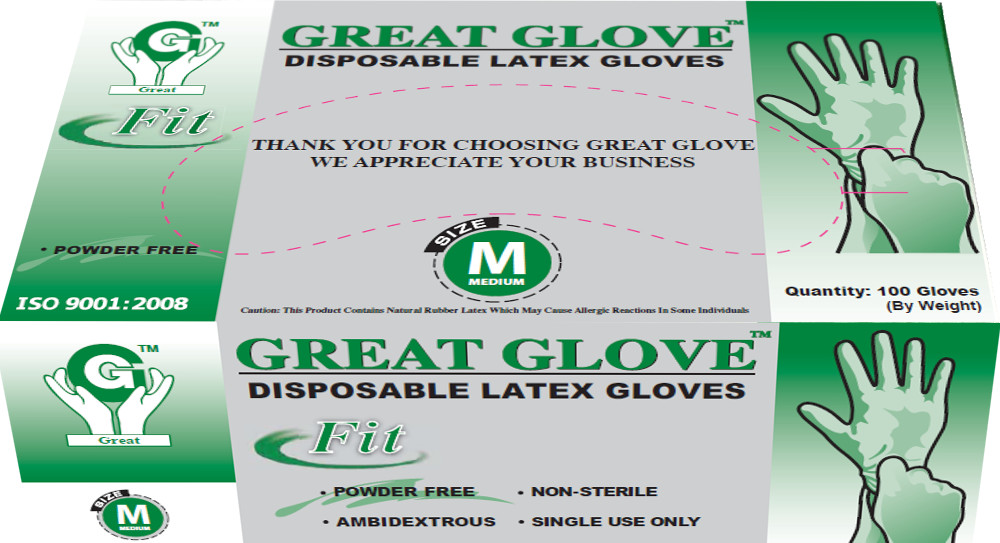 GREAT GLOVE Latex Disposable Powder-Free FIT General Propose 100pcs/ box, Medium