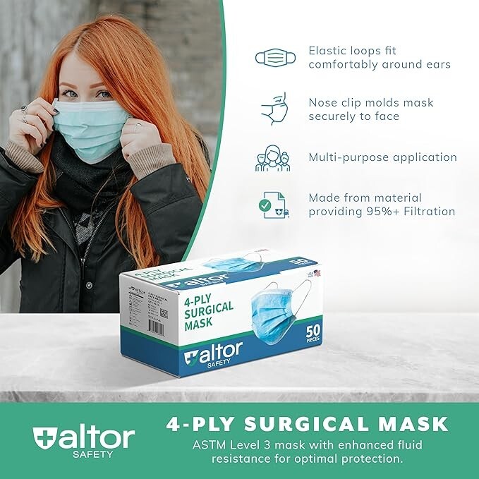 MADE IN USA Altor Safety 4ply Blue Face Mask Comfortable Breathable ✅✅✅
