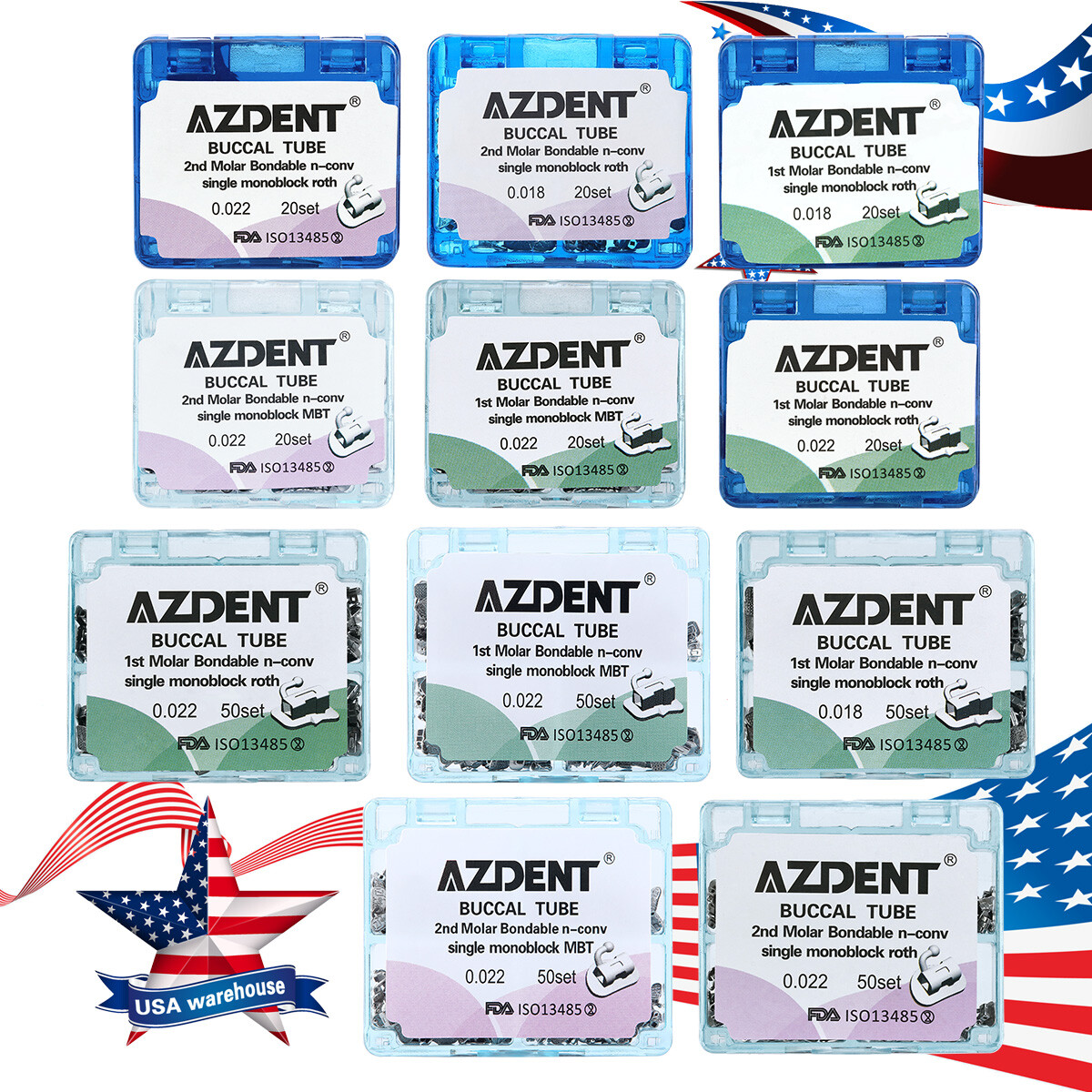 Dental Orthodontic Buccal Tube 1 First Molar Bondable Non-Conv Roth MBT 022 018