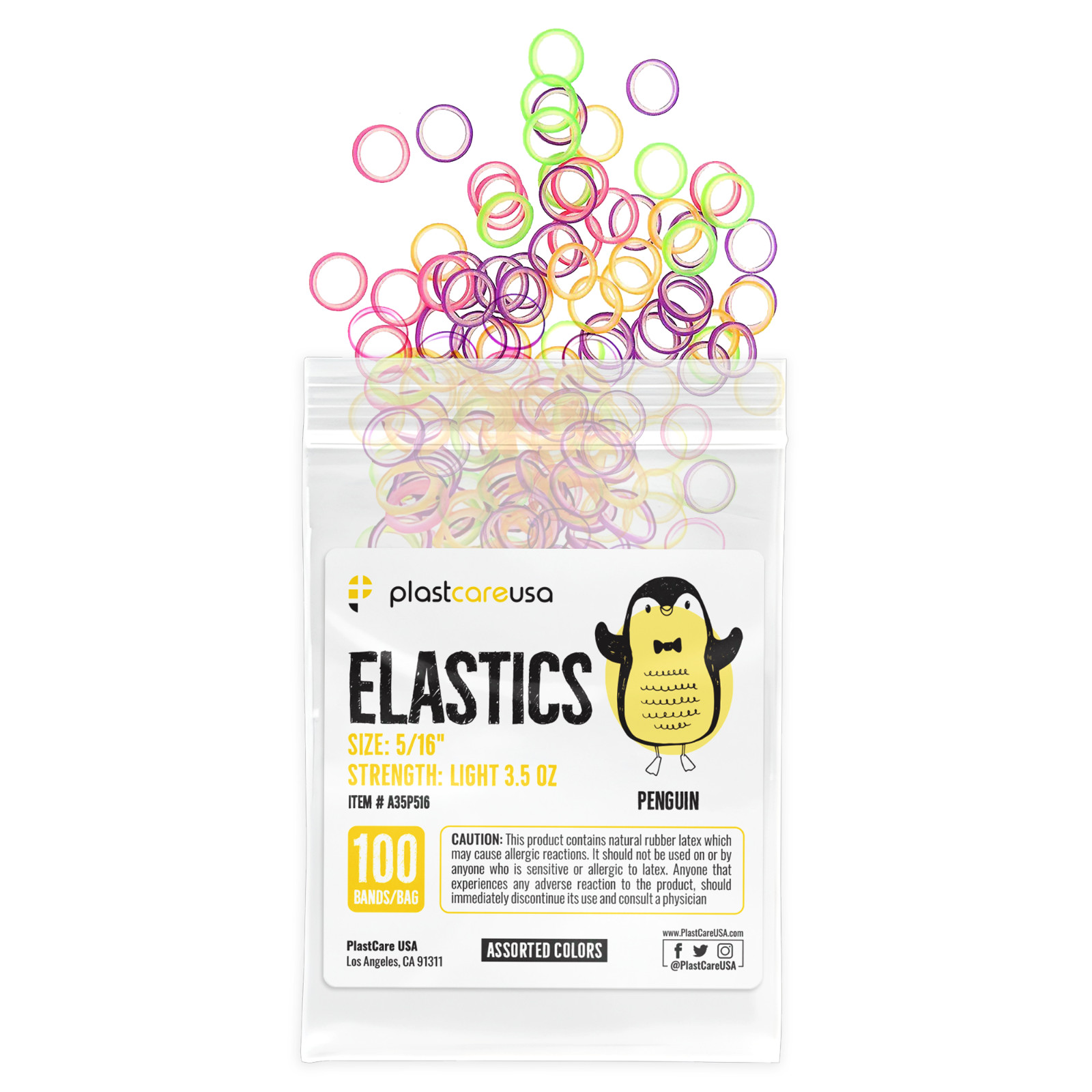 100 Assorted Color Light 3.5 Oz 5/16″ Penguin Latex Elastic Rubber Bands Braces