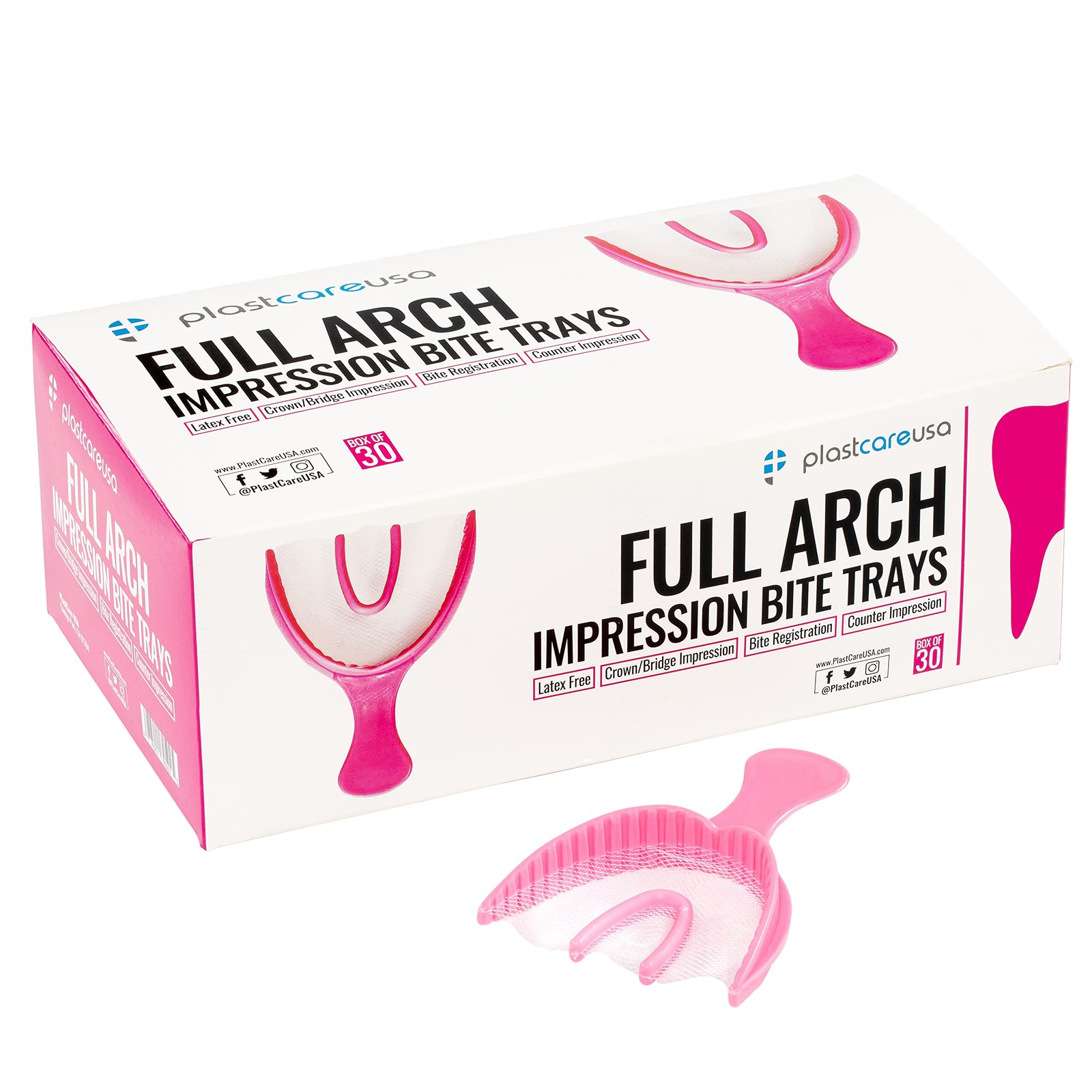 30 Count Pink Dental Bite Trays for Accurate Impressions by PlastCare USA