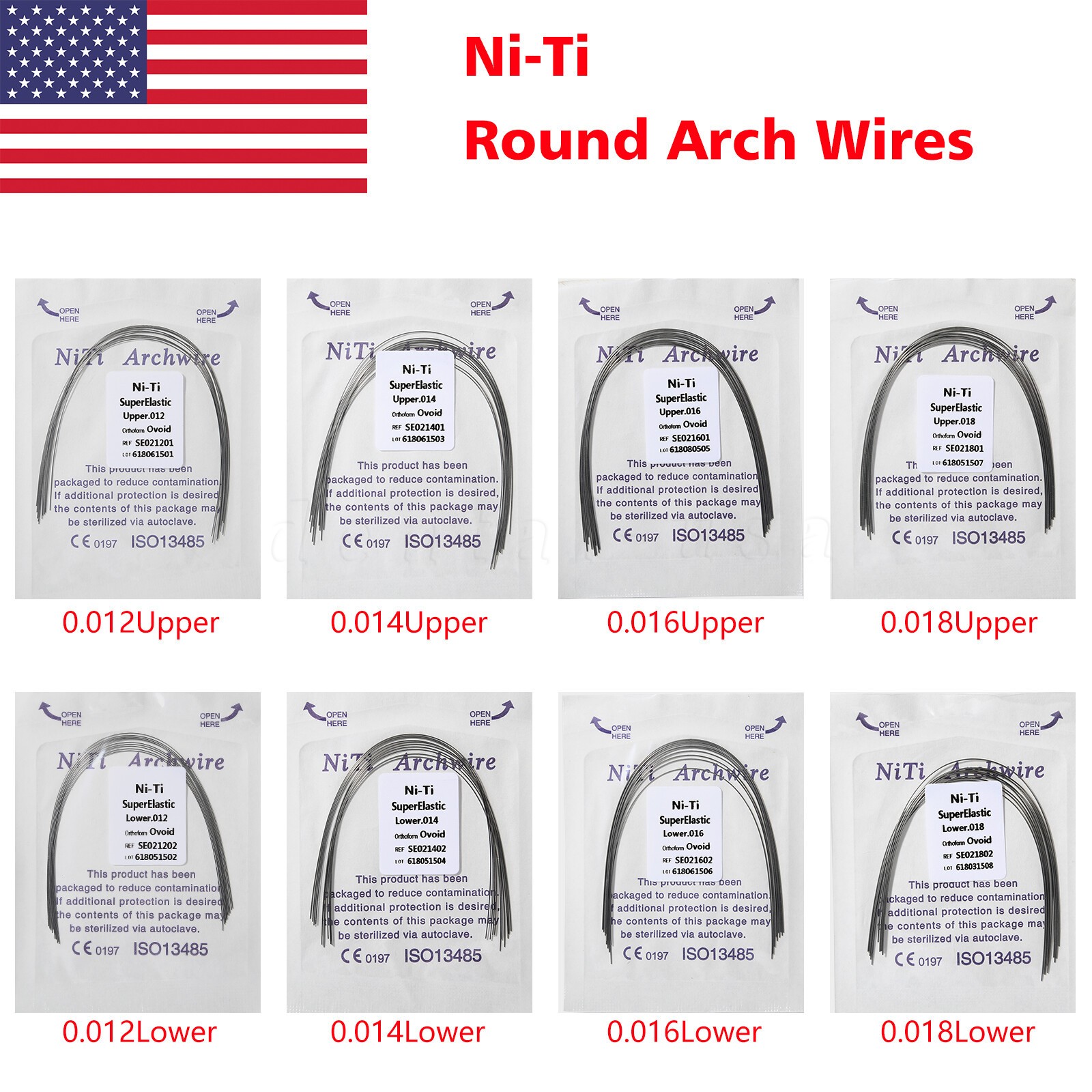 Dental Ortho Super Elastic Niti Arch Wire Round Ovoid Form for Bracket Braces CE