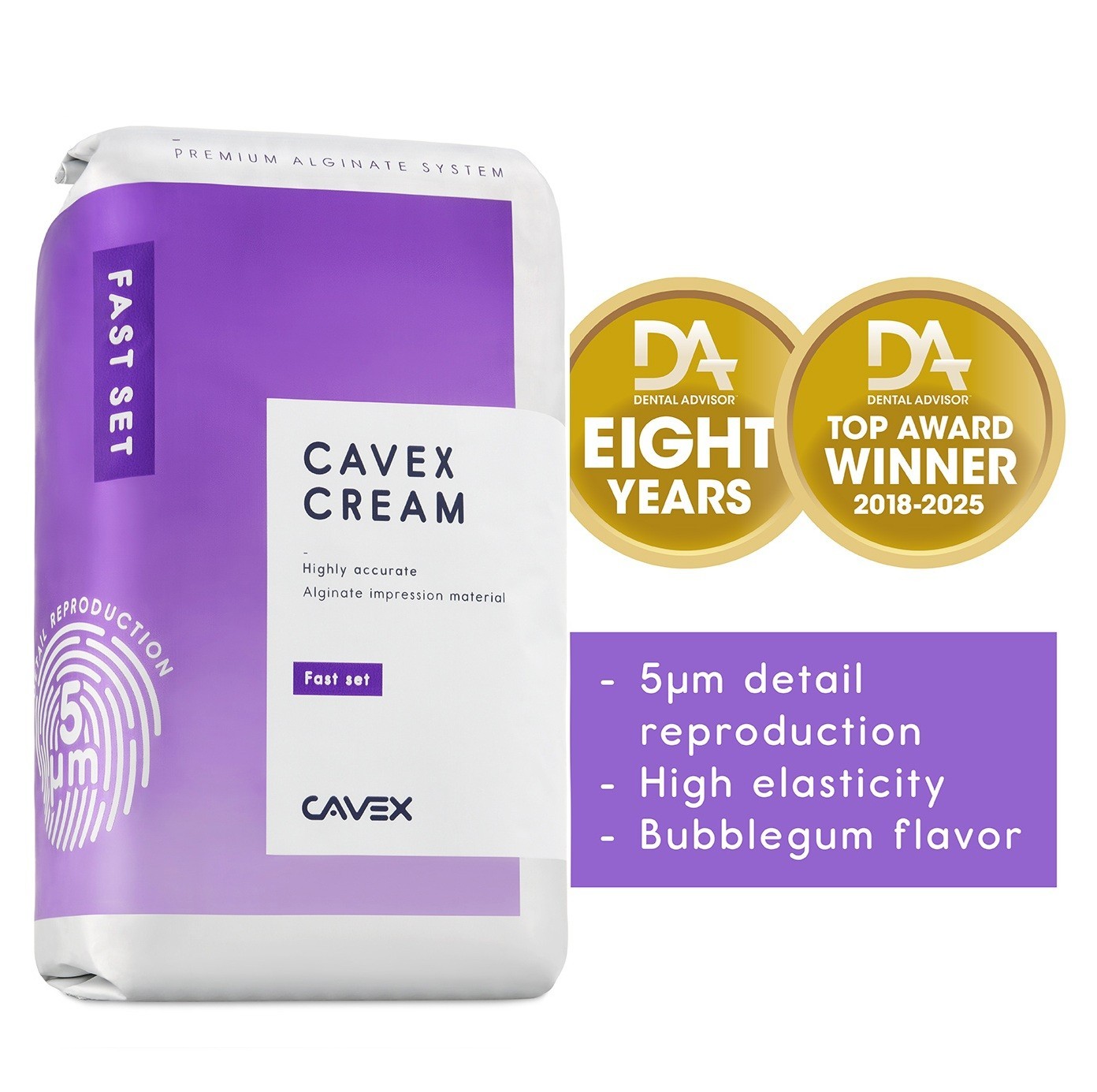 Cavex Cream Dental Alginate Fast Set (60s) – 500g Bubble‑Gum, Scan (Pack of 6)