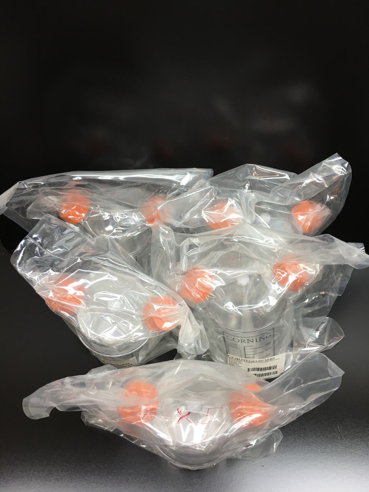 Corning REF 3580 1L Disposable Spinner Flask, Vent Cap, Sterile Lot. 5 PCS