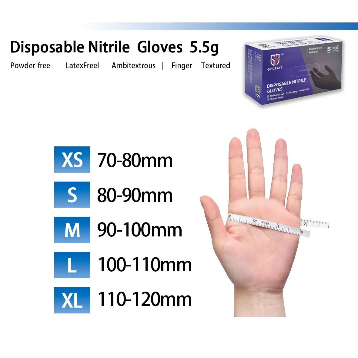 5.5Mil Black Disposable Nitrile Gloves 100Pcs Powder Free Latex Free Textured