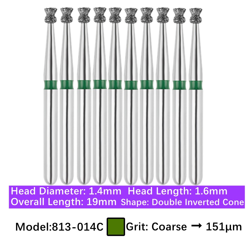 Vakker 10pc Dental 813-014C FG Diamond Burs Coarse Grit Double Inverted Cone Bur