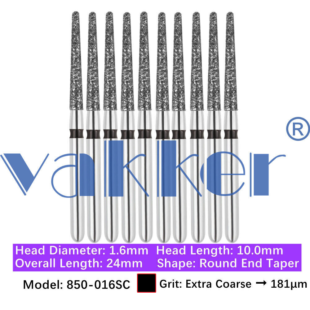 Vakker 10pc Dental Diamond Burs Round Long Round End Taper Diamond Bur