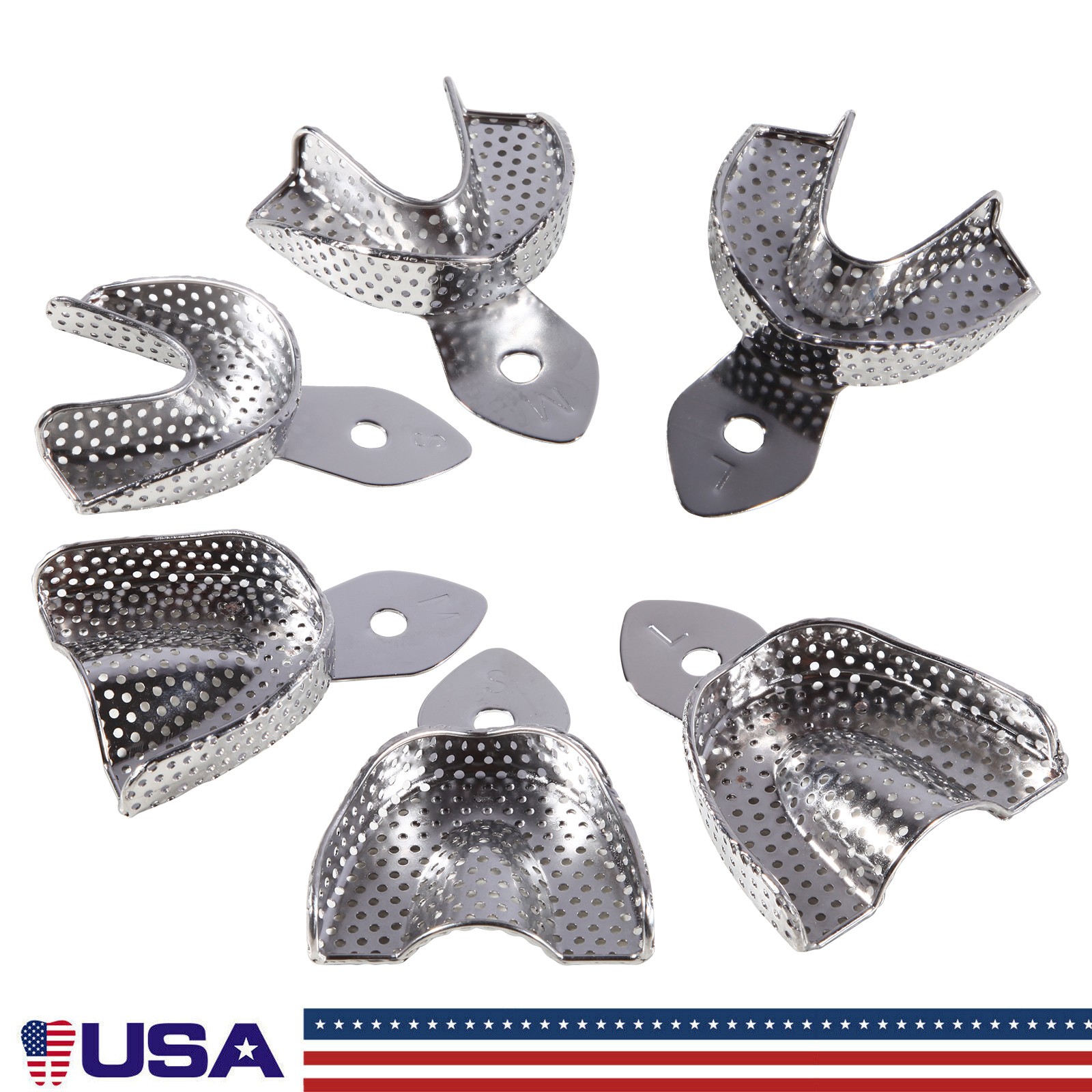 Metal Dental Impression Trays set Perforated Upper & Lower Denture Edentulous