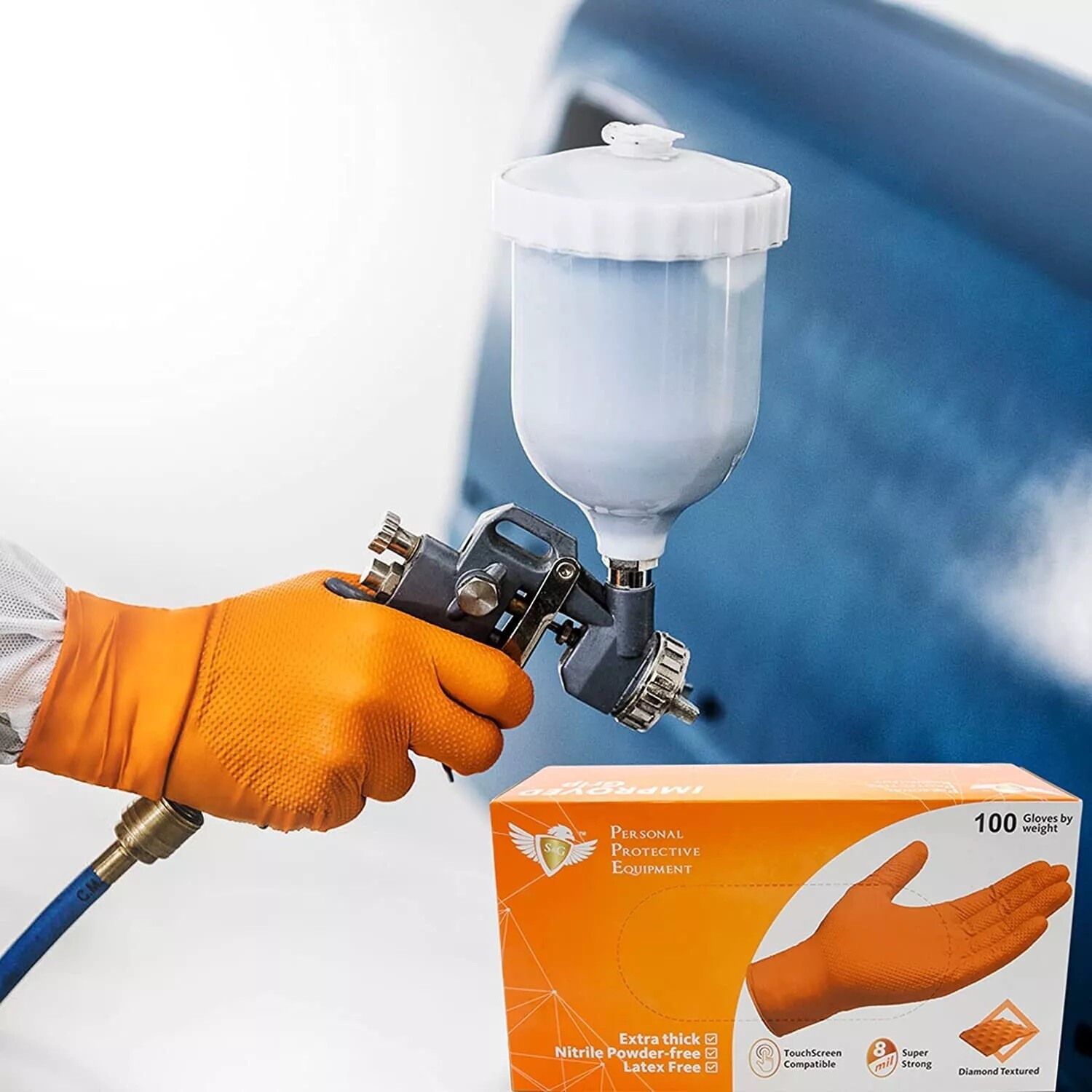 S&G Orange Diamond Nitrile Gloves Powder Latex Free 8 Mil 1000pcs M/L/XL