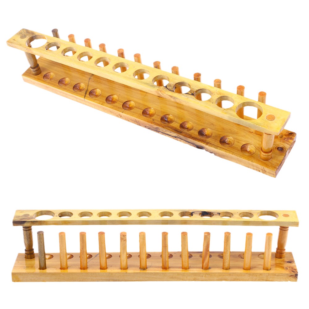 Wooden 12 Tube Test Stand Holder for Laboratory Storage Light Brown Design
