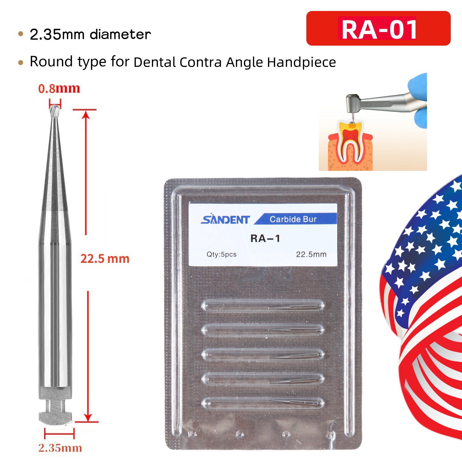 Dental Round Latch Carbide Bur RA1 Midwest RA Drills For Slow Speed Handpiece