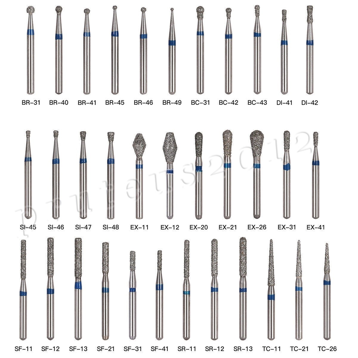 100 Types Dental FG Diamond Burs For High Speed Handpiece Friction Grip CE