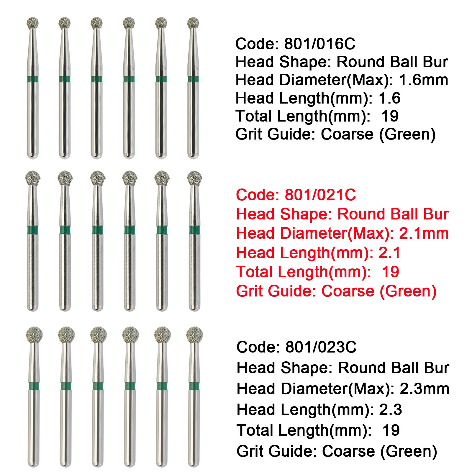 Dental Diamond Burs 801/801L Muti-use FG Round Ball Bur For High Speed Handpiece