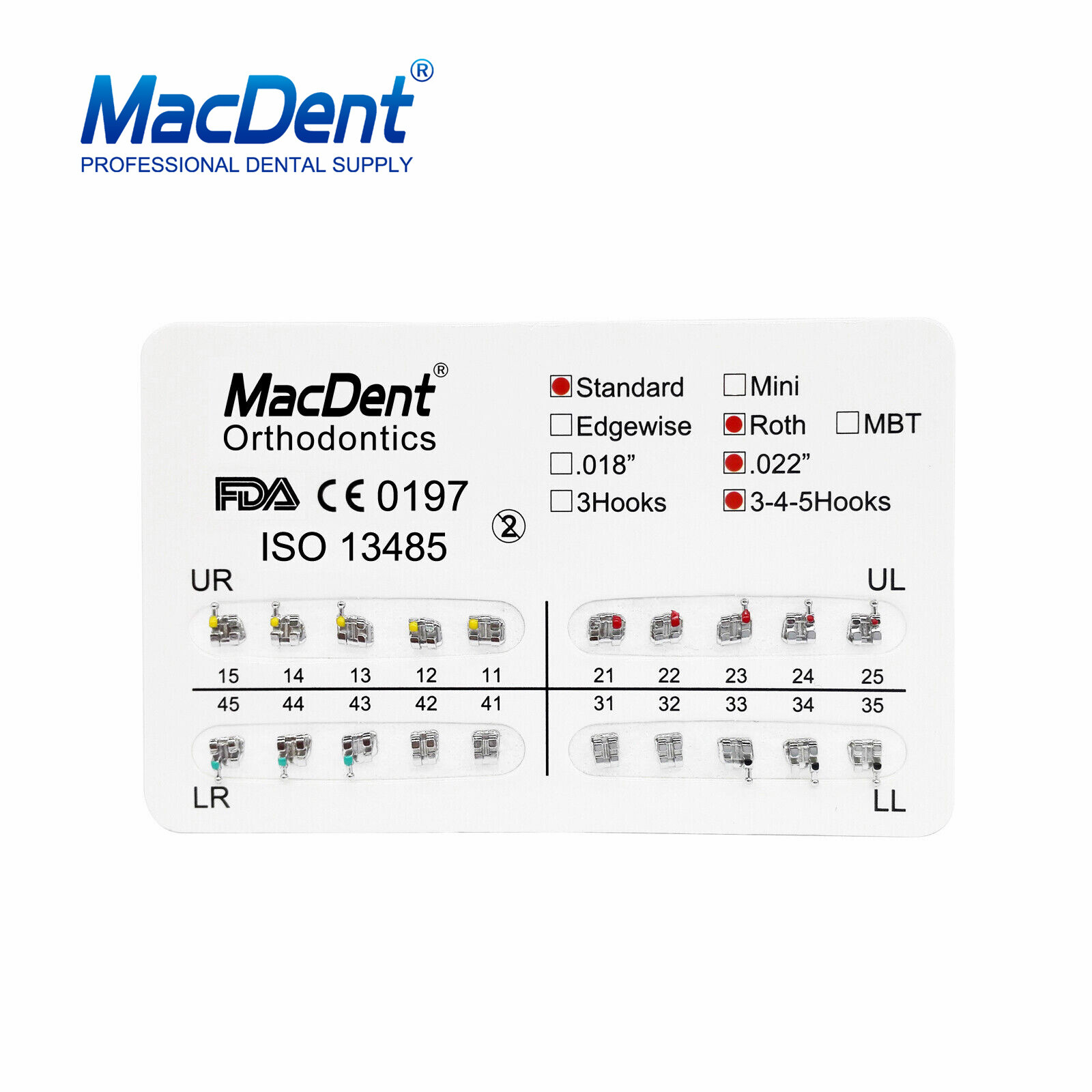 MacDent Orthodontic Dental Brackets Braces Mini Standard Roth MBT.022/.018 Hooks