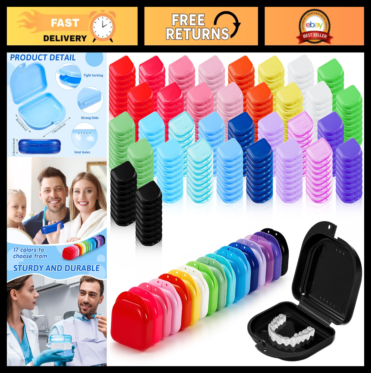 300 Pack Orthodontic Mouth Guard Cases with Vent Holes – Multicolor Dental Stora