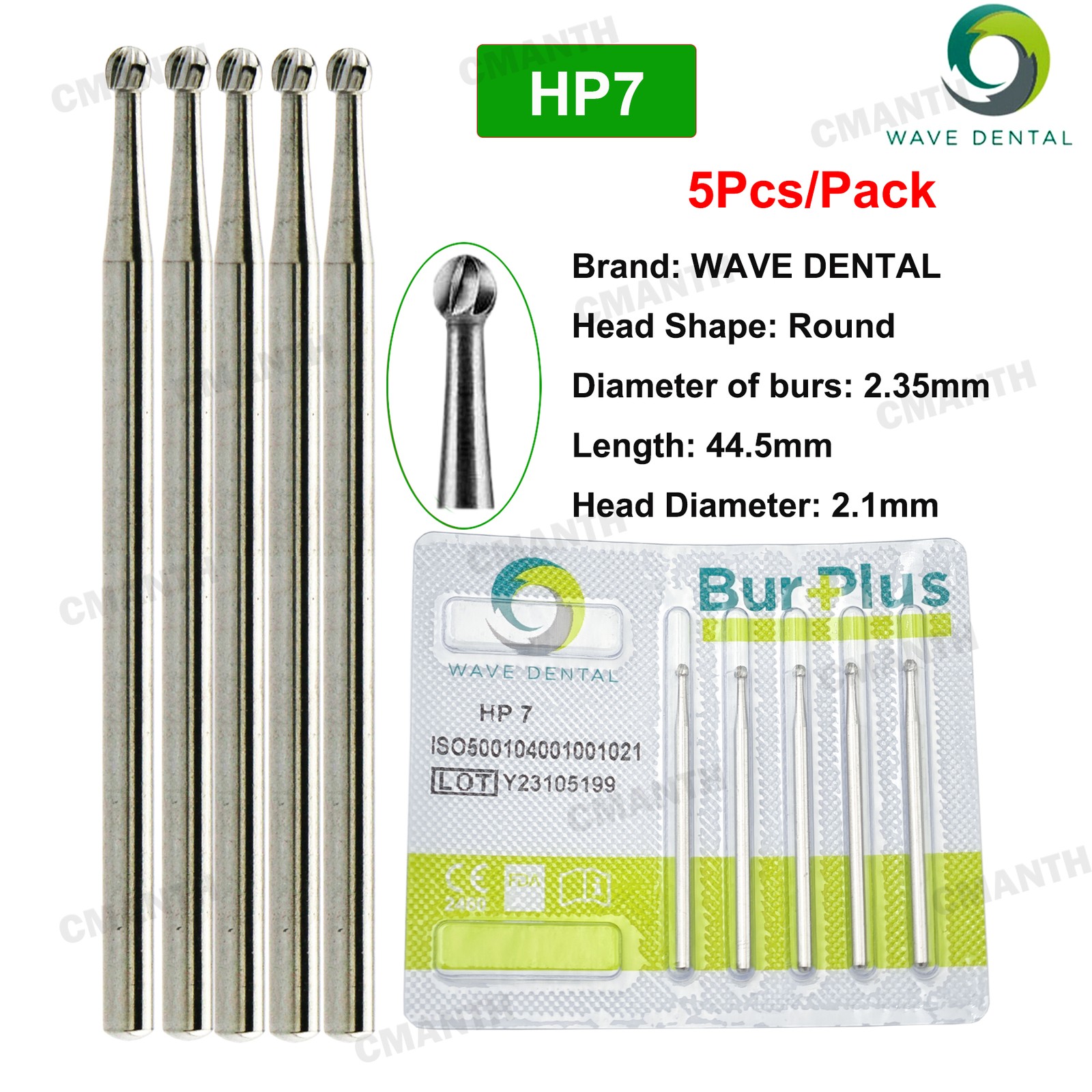 WAVE Dental Carbide Burs HP Round Head Low Speed Bur for Straight Handpiece US