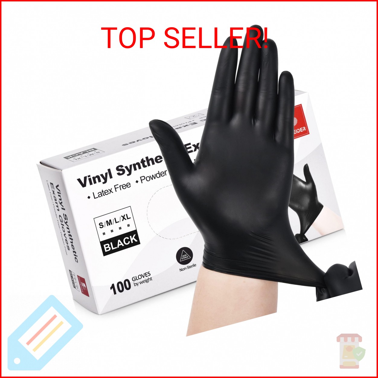 Schneider Black Vinyl Exam Gloves, 4mil, Disposable Latex-Free, Plastic Gloves f