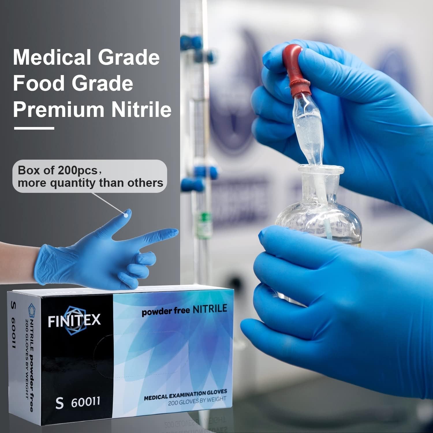 Extra Strong Blue Nitrile Disposable Gloves – 200 Pack, Ambidextrous & Textured