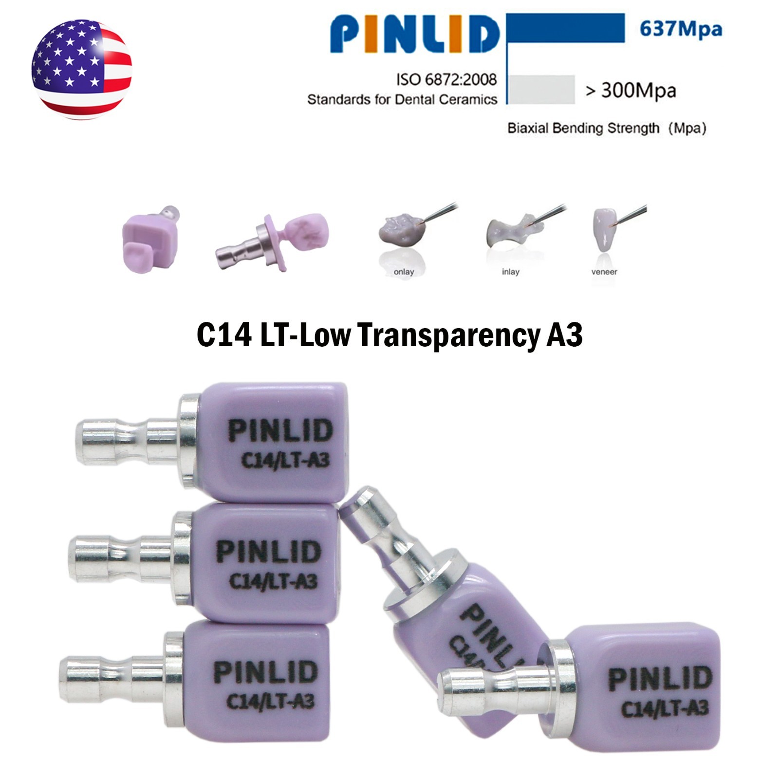 US C14 Dental Glass Ceramic Blocks LT Lithium Disilicate CAD/CAM CEREC 5Pcs/Box