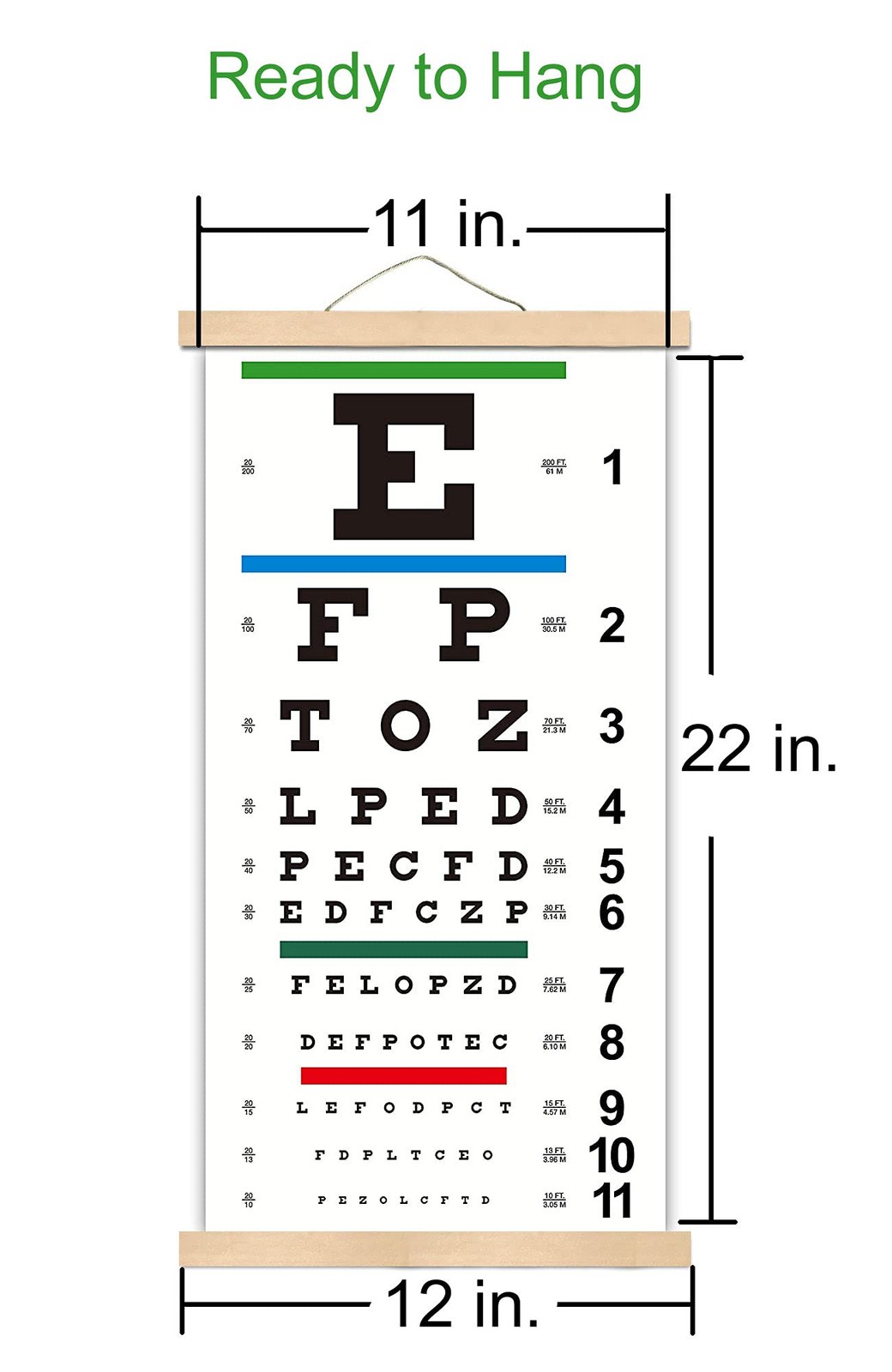 Snellen Eye Chart with Wooden Frame for Exams 20 Feet, 22×11 Inch Canvas Low …